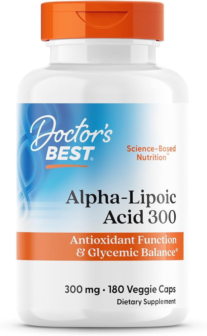 Doctor's Best Alpha Lipoic Acid Supplement 300mg - Alpha-Lipoic Acid Caps for Men &amp Women ALA Antioxidant Support for Nerve Health Aids in Cellular Function Non GMO Gluten Free - 180 Veg Capsu