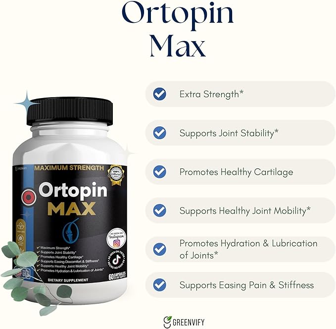 Ortopin MAX Joint Support Supplement Glucosamine Chondroitin Turmeric Boswellia MSM 60 Capsules 20 Day Supply (1)