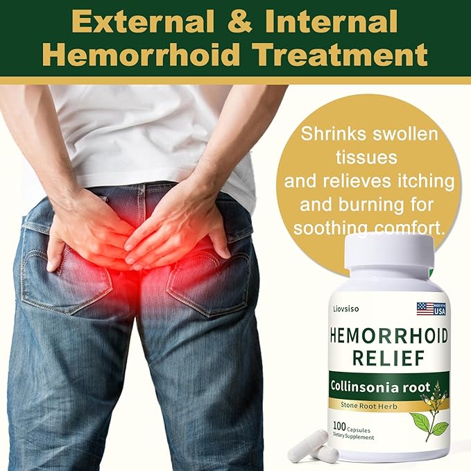Collinsonia Root Hemorrhoid Relief - Organic Stone Root for Veins &amp Hemorrhoid Swelling and Discomfort - Natural Herbal Formula Non-GMO - 100 Capsules