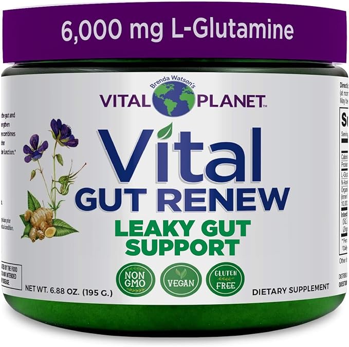 Vital Planet - Vital Gut Renew Powder Supplement for Leaky Gut Repair with L-Glutamine Marshmallow and Ginger Root DGL Licorice Root and Organic Aloe Vera L Glutamine 6000mg 6.88 oz