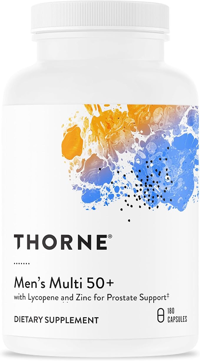 THORNE - Men's Multi 50+ - Comprehensive Daily Multi with Vitamins A B6 B12 C D E Zinc &amp More - Support Heart Brain Prostate Muscle &amp Immune Health* - Third-Party Certified - 180 Caps