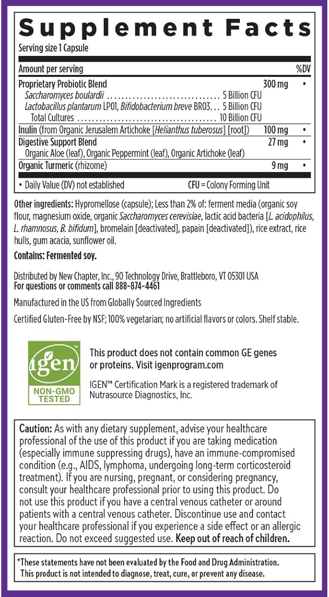 New Chapter All-Flora Probiotic for Advanced Digestion &amp Complete Gut Health with Prebiotics + Postbiotics Clinical-Strength Strains 100% Vegetarian Non-GMO Shelf Stable - 60 ct (2 Month Suppl