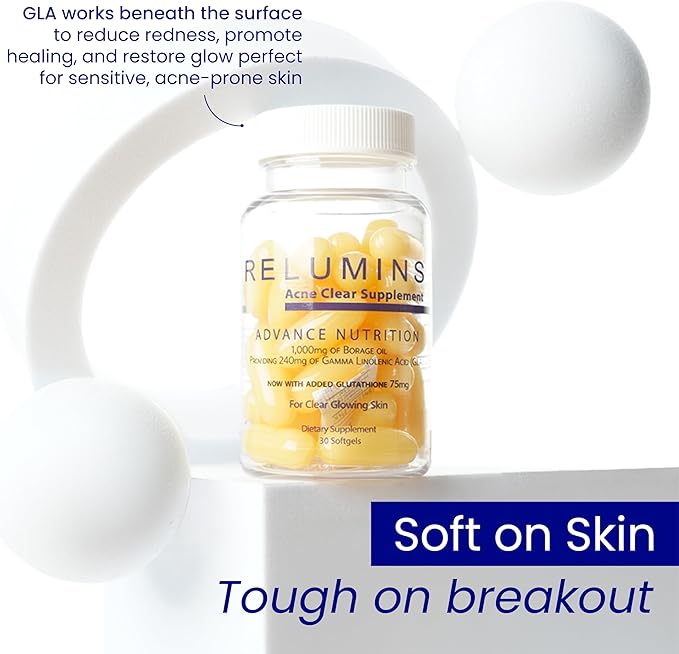 Relumins Dual Capsule Formula – Natural Beauty Supplement with GLA Borage Oil Vitamin E Zinc Turmeric and Hydrating Plant-Based Oils – Supports Radiant Complexion Inner Glow Wellness for Mom