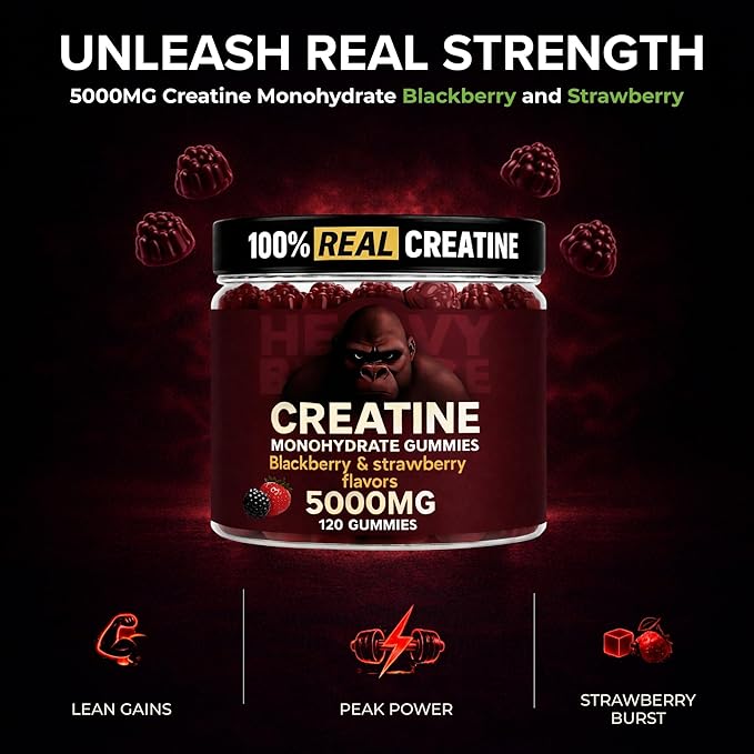 Creatine Monohydrate Gummies 5g Sugar Free Creatine with Vitamin B12 and L-Taurine | Muscle Growth for Men and Women | Low Calorie Formula 120 Gummies for 30 Servings Mixed Berry