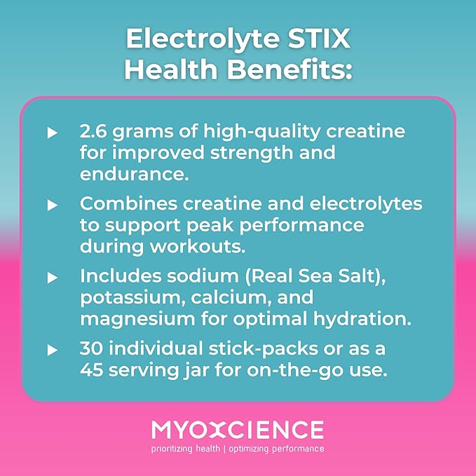 MYOXCIENCE Electrolyte STIX | Creatine Electrolyte Powder | Recovery from Exercise &amp Muscle Development w/Real Salt (Natural Orange Flavor) (Jar 45 ct)