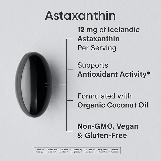 Sports Research Triple Strength Vegan Astaxanthin Supplement from Algae - Plant Based Softgels for Antioxidant Activity Skin &amp Eye Health - Non-GMO Verified Made with Coconut Oil - 12mg 60 Coun