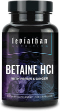 Leviathan Betaine HCl with Pepsin &amp Ginger - Digestive Enzymes Supplement for Digestion Aid &amp Support Stomach Acid &amp Nutrient Absorption