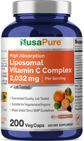 NusaPure Liposomal Vitamin C 2032mg - 200 Veggie Vegan Capsules BioPerine - High Absorption Ascorbic Acid