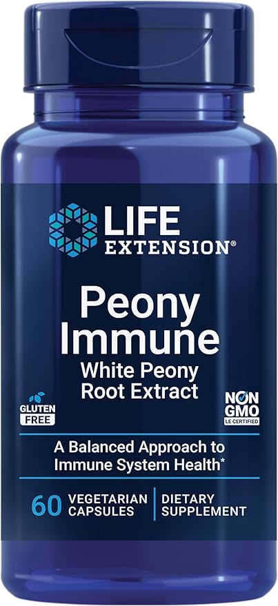 Life Extension Peony Immune White Peony Root Immune Health Support Immune System Gluten-Free Non-GMO Vegetarian 60 Capsules