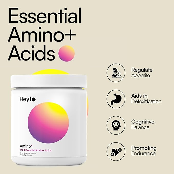 Heylo Amino+ Acid Supplement Blend - Essential Amino Acids with BCAAs for Muscle Recovery Energy and Protein Synthesis | Healthy Skin &amp Joints - Vegan Non-GMO 150 Tablets