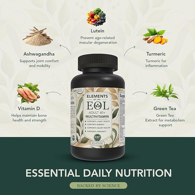 40 Plus Multivitamin for Women &amp Men with Vitamin A D B6 B12 E Zinc Magnesium Calcium - Vegan Gluten Free Mens &amp Womens Multivitamin Supports Energy Immunity Joint &amp Heart Heal