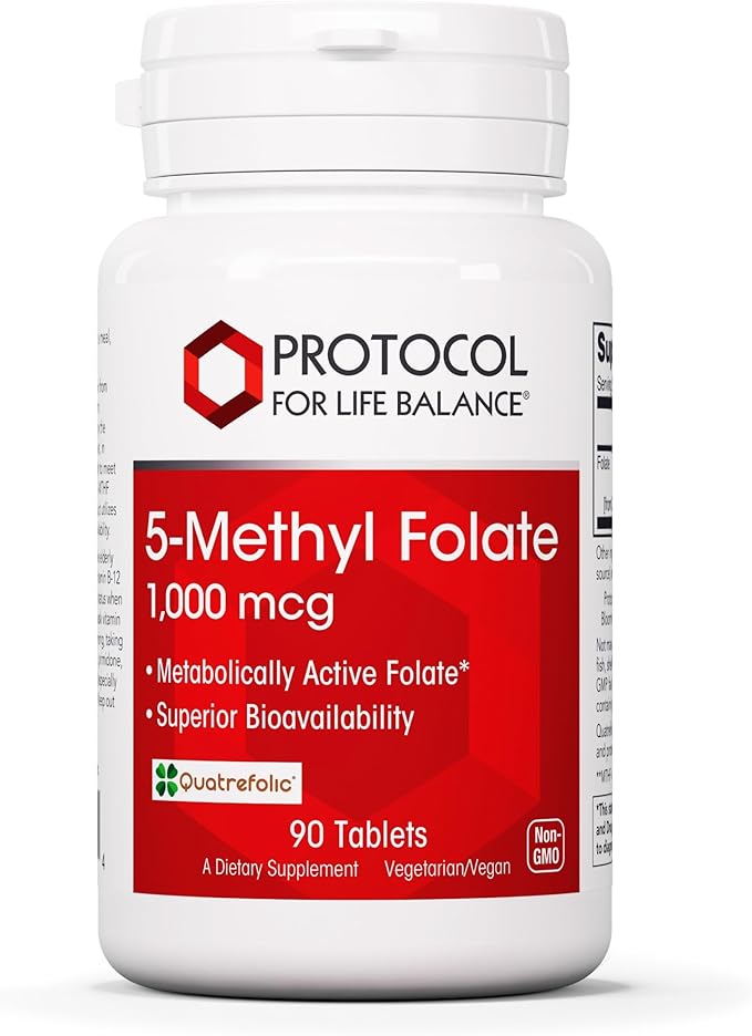 PROTOCOL FOR LIFE BALANCE 5-Methylfolate 1000mcg - Superior Methyl Folate Bioavailability - for Brain Support - Folate Supplement for Women &amp Men - Kosher &amp Vegan - 90 Tabs