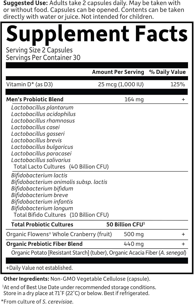 Garden of Life Dr. Formulated Probiotics Prostate+- 50 billion CFU - Supports Prostate Immune &amp Gut Health - Contains Organic Flowens Cranberry &amp Vitamin D3 - 60 Vegetarian Capsules