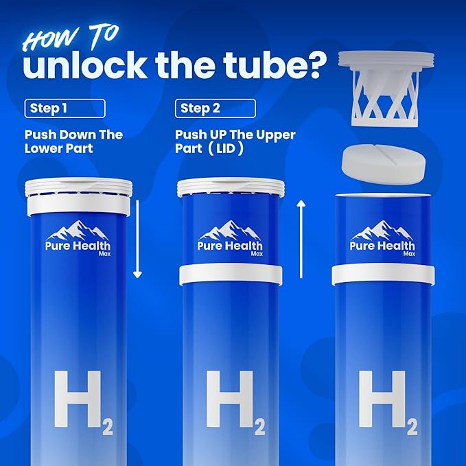 PHM Hydrogen Water Tubes Tablets for Drinking Water - H2 Molecular Tabs | Magnesium Pills Electrolytes Hydration Supplement to Support Healthy Aging &amp Energy Boost | 90 Tablets 3 Months Supply