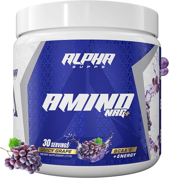 Alpha Supps Amino NRG+ BCAA Amino Energy Recovery Powder - Hydration Blend with Electrolytes - Focus Blend for Optimal Performance Support in Men &amp Women (30 Servings Juicy Grape)
