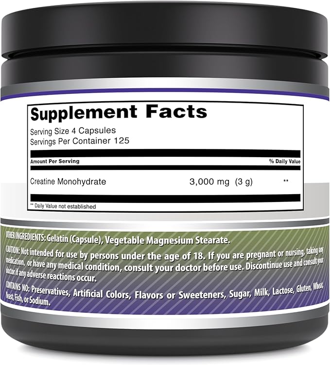 Amazing Formulas Creatine 3000 Mg Amino Acid Supplement | Capsules | Non-GMO | Gluten-Free | Made in USA (1 Pack | 500 Count)