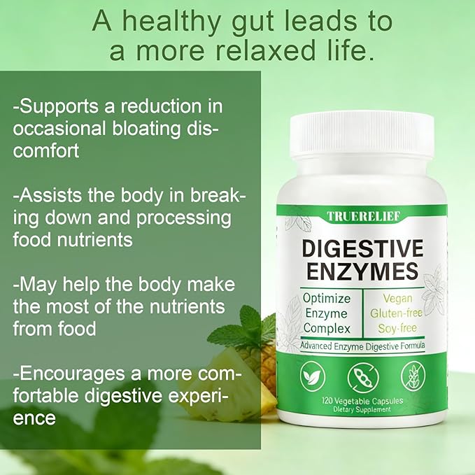 Complete Digestive Enzymes Supplement for Gut Health &amp Bloating Relief - Enhanced with Lipase Amylase Bromelain for Protein Carb &amp Fat Digestion - 120 Capsules (01)