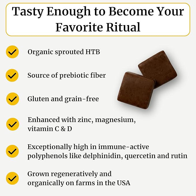 BIG BOLD HEALTH HTB Immunity Chews – Organic Himalayan Tartary Buckwheat Supplement to Support Natural Energy &amp Immune Function - Chocolate Flavor with Zinc Magnesium &amp Vitamins (60 Chews)