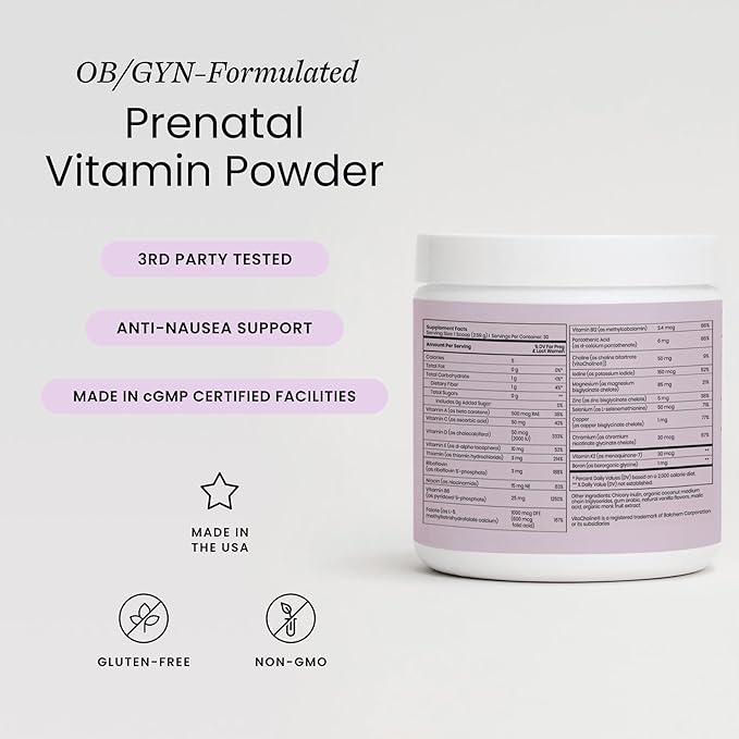 Perelel Prenatal Vitamins Powder for 1st Trimester with Vitamin B6 &amp Methylfolate Anti Nausea Support Dairy Free Sugar Free Clean Drink Mix for Early Stage Support Light Vanilla 30 Day Suppl