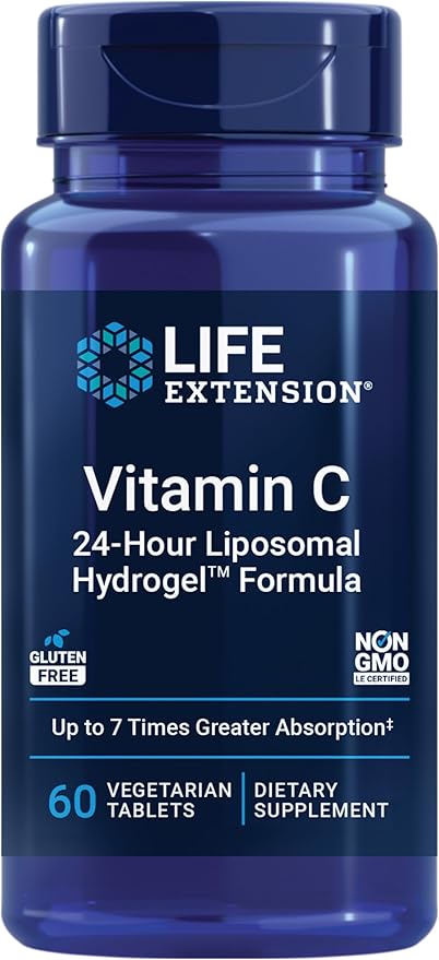 Life Extension Vitamin C 24-Hour Liposomal Hydrogel™ Formula absorbs Better Than Standard Vitamin C up to 24 Hours get The Most Out of Your Vitamin C Gluten-Free Non-GMO Vegetarian 60 Tablets