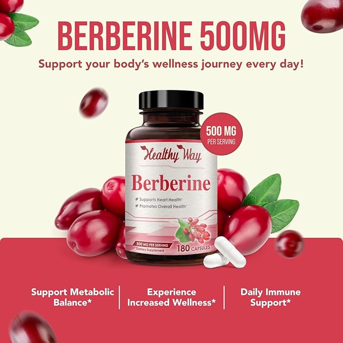 High Strength Berberine Supplement 500mg - Once Daily Potent Berberine 500mg Antioxidant Quercetin Supplement for Heart Aging and Vitality Support - Vegan Friendly &amp Made in the USA (180 Servings)