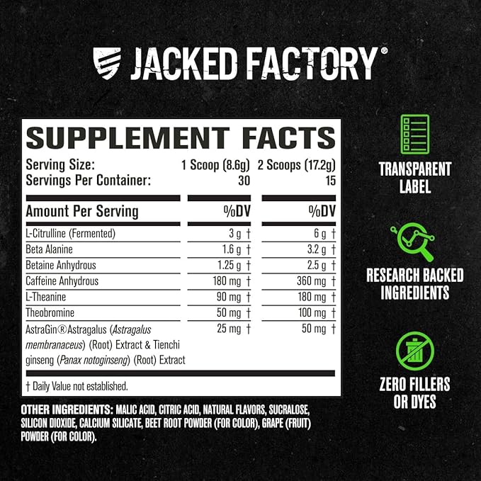 Jacked Factory Nitrosurge Pre-Workout in Black Cherry &amp Creatine Monohydrate for Men &amp Women
