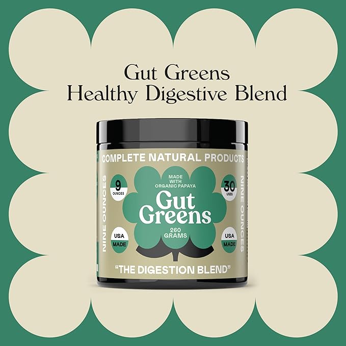Gut Greens Superfood Powder Formula Supplement - Amazing Raw Digestive Enzyme Supplements Grass Mix 9oz 30 Servings