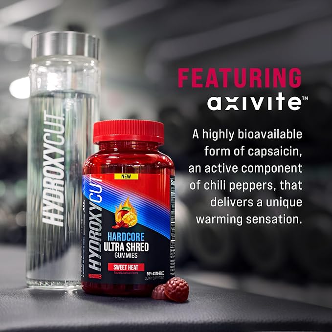 Hydroxycut Hardcore Ultra Shred Gummies Sweet Heat - 99% Stimulant Free - Includes Capsaicin &amp B Vitamins - For Women &amp Men