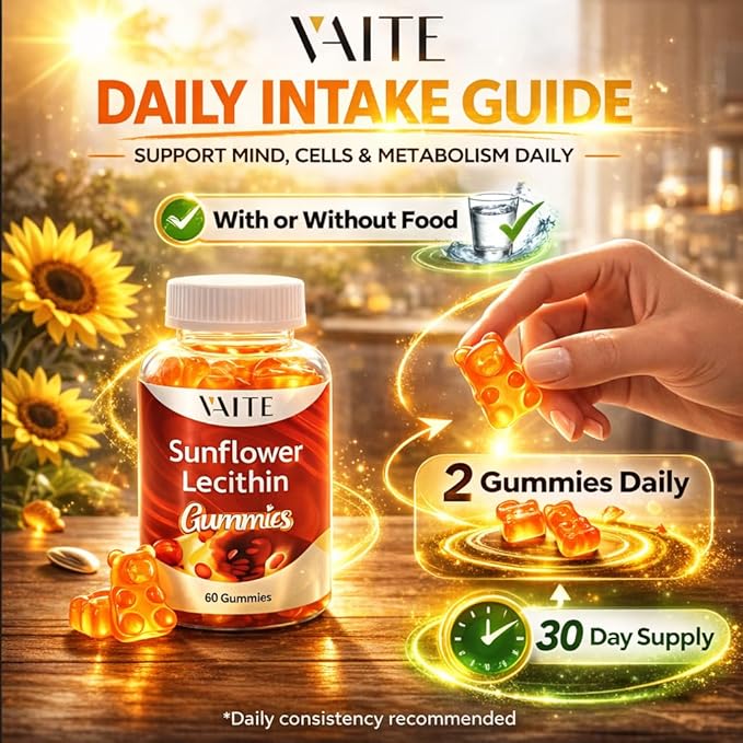 Sunflower Lecithin Extract Gummies 800mg - Vegan Non-GMO Soy-Free &amp Gluten-Free - Cognitive Health &amp Daily Nutrition - Easy-to-Digest Plant-Based Wellness Chews for Adults - 60 Chewables