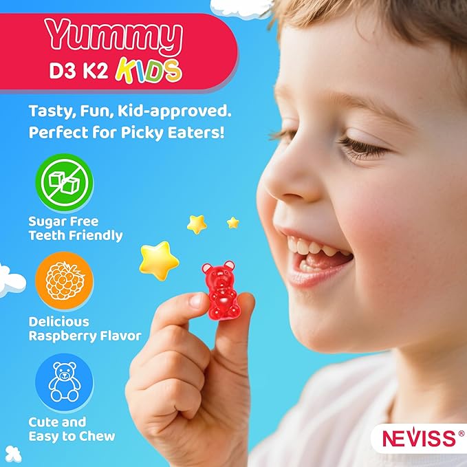 Vitamin D3 K2 Gummies for Kids + Calcium Magnesium Zinc Phosphorus Vitamin C Kids Multivitamin D3 &amp K2 Supplement for Bṏne Health Calcium Absorption Focus &amp Immunity Non GMO Sugar Fre