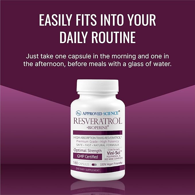 Approved Science® Resveratrol - 1000 mg of Trans Resveratrol - 250 mg of Polyphenol - 98% Purity Level - Includes Bioperine® - 380 Vegan Friendly Capsules - 2 Bottles