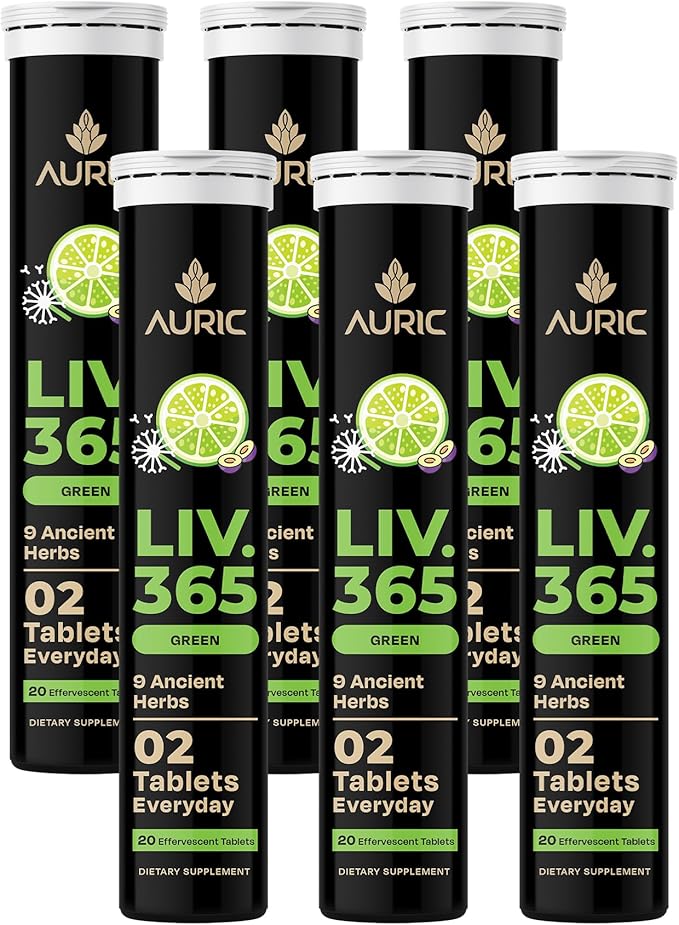 Auric Liv365 Liver Detox Supplement 120 Tablets | Lemon Flavour Advanced Herbal Formula for Liver Health Detox &amp Cleansing