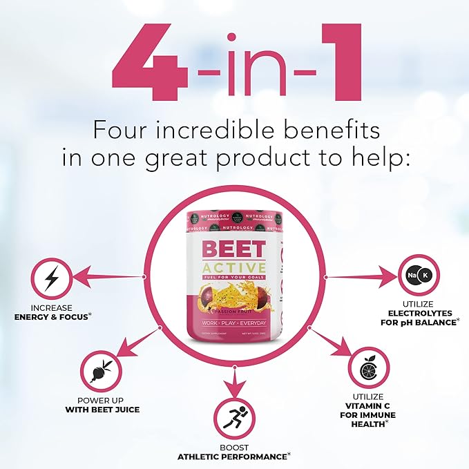 Nutrology BCAA Natural Plant Based BCAA Powder Lemonade Flavor (30 Servings) Beet Active Natural Pre-Workout Powder Passion Fruit Flavor (30 Servings)