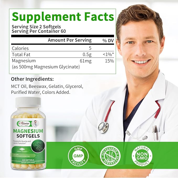 2pack Magnesium Glycinate 500mg Softgels Supplement 240 Gelcaps 120 Day Supply