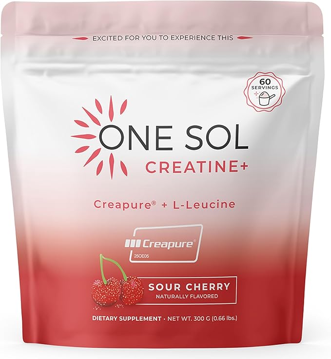 One Sol Creatine for Women All Natural Women’s Creatine Powder w Creapure &amp Leucine Increase Lean Muscle Mass Reduce Recovery Time Promotes Brain &amp Bone Health (Sour Cherry 60 Servings)
