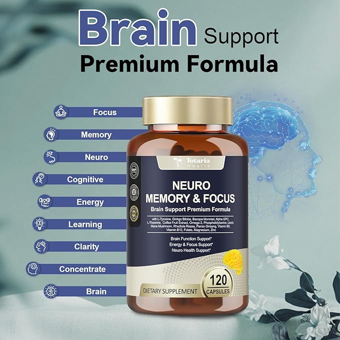 Totaria C-ognitive with Caffeine Pills L-Tyrosine Alpha GPC Ginkgo Biloba Bacopa Monnieri Brain Supplement for Memory and Focus Brain Nootropic Support - Non-GMO Gluten Free (2 Packs)