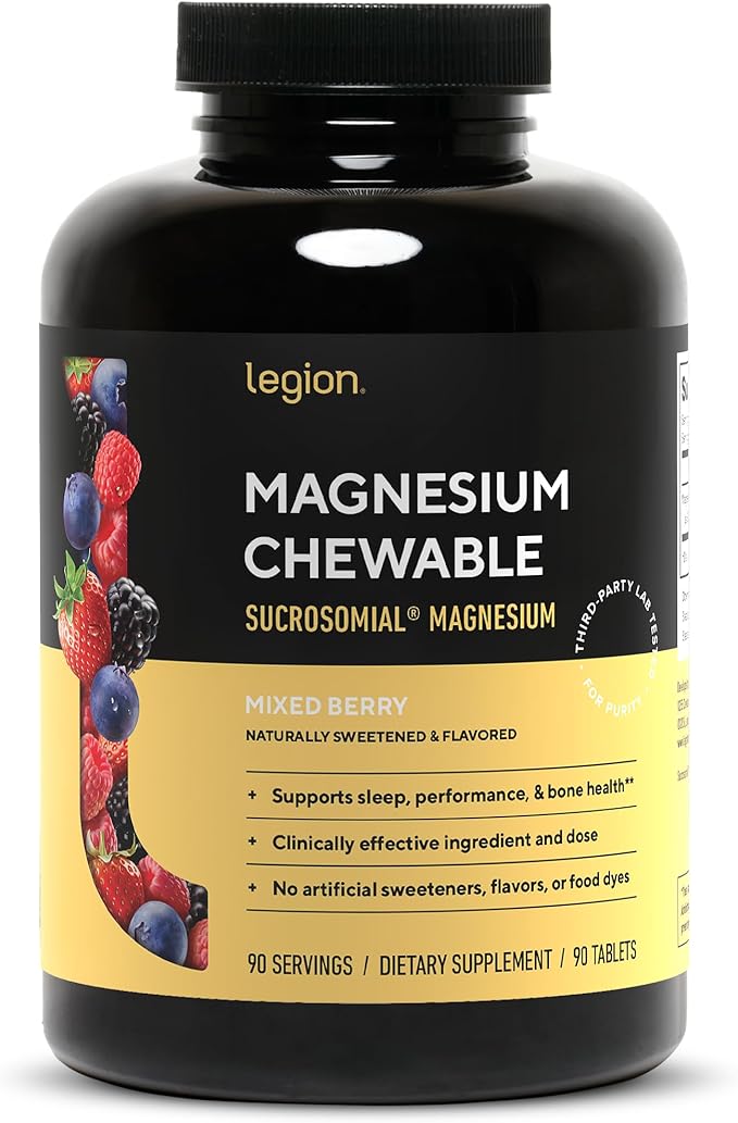 Legion Sucrosomial Magnesium Supplements - High Absorption Magnesium Supplement for Women &amp Men - Magnesium Mineral Supplements to Help Boost Athletic Performance - 90 Serving Mixed Berry