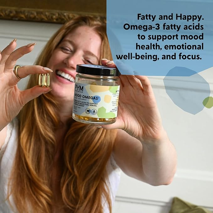 Omega-3 Supplement by PYM for Mood and Emotional Support (60 Count) | Omega-3 Fatty Acids DHA EPA &amp Vitamin E | Non-GMO Gluten-Free No Added Sugar