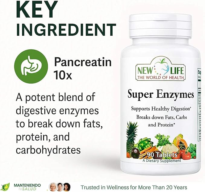 New Life Super Enzymes Pancreatin 10x Healthy Digestion 90 Tablets