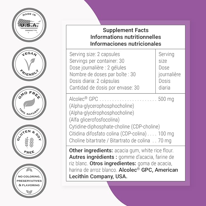 Supersmart - Choline Complex (Patented &amp High Strength) - with Choline Bitartrate GPC Choline &amp CDP Choline - High Potency Choline Supplements | Non-GMO &amp Gluten Free - 60 Vegetarian Caps
