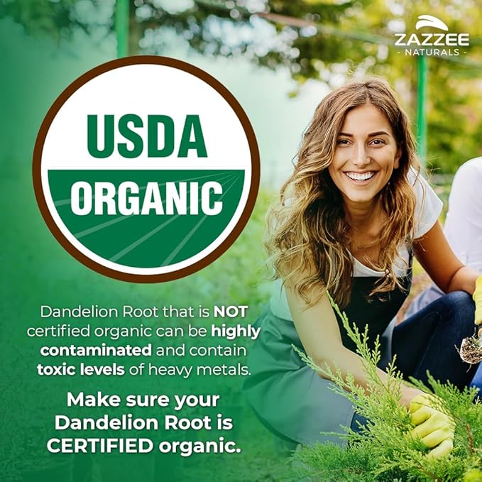 Zazzee USDA Organic Dandelion Root 10:1 Extract 120 Capsules 4 Month Supply Liver &amp Detox Support Taraxacum Officinale Organic Herbal Supplement All-Natural Non-GMO Made in the USA