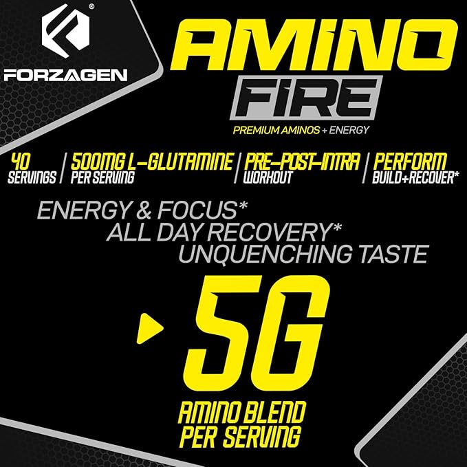 Forzagen Amino Fire | Essential Amino Energy Powder for Pre-Workout | BCAA Energy Boost &amp Muscle Recovery Drink Mix Enhance Focus &amp Concentration Dietary Supplement | Peach Mango 40 Serving