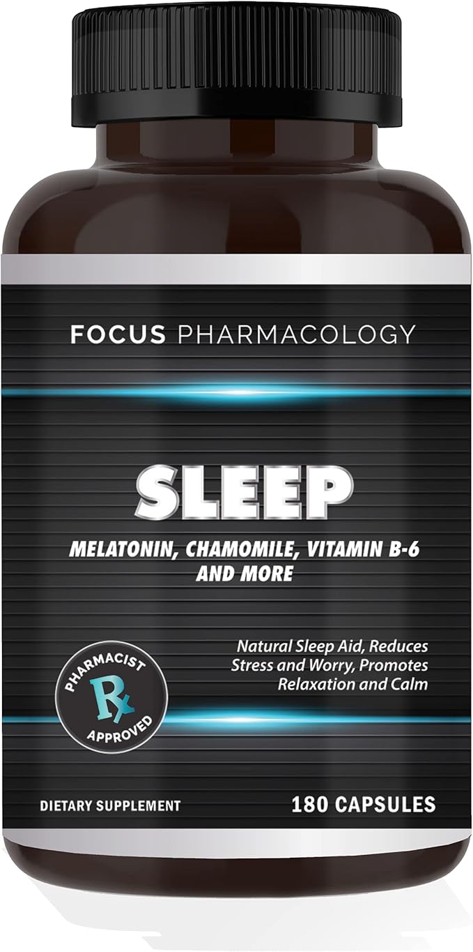 Natural Nighttime Sleep and Calming Formula - 180 Ct Blend of Melatonin 5-HTP GABA Chamomile Valerian Goji Ashwagandha St. John's Wort