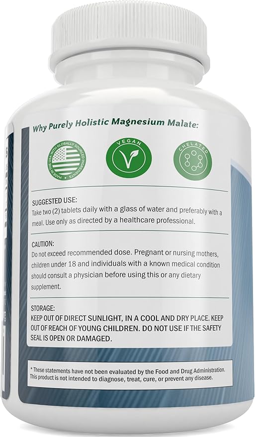 Magnesium Malate 400mg Tablets - 50% More 270 Vegan Tablets - Chelated Magnesium Supplement with Malic Acid - Promotes Energy Production and Muscle Recovery - High Absorption