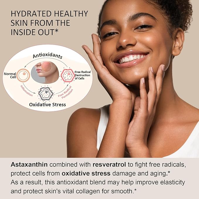 Astaxanthin Supplements 24mg Gummies with Resveratrol Vitamin B1 Coconut Oil - Algae Organic Antioxidants for Men &amp Women Healthy Aging Skin Eyes Immune - Vegan Sugar-Free Non-GMO 120 Serv