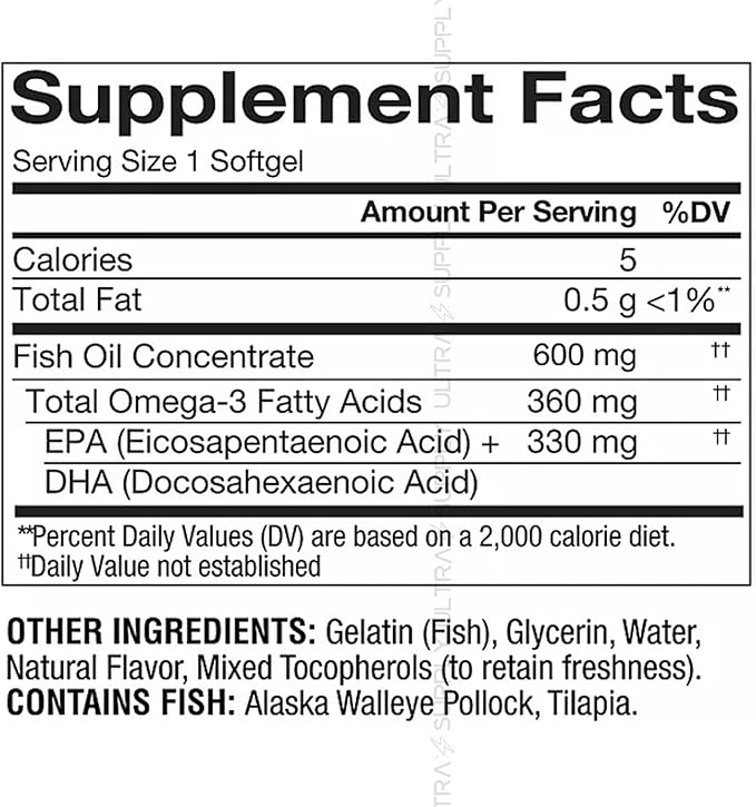 Members Mark Omega-3 Mini Softgels (300 Count.) 360mg – Easy-to-Swallow Fish Oil with DHA &amp EPA – Heart &amp Brain Support – No Fishy Aftertaste