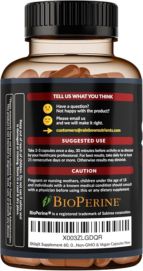 Pure Himalayan Shilajit Capsules Supplement (2010mg + Absorption Enhancer+50% Fulvic Acid) Natural 30:1 Shilajit with 85+ Trace Minerals for Energy Performance Immune Support| Non GMO| 120 Pills