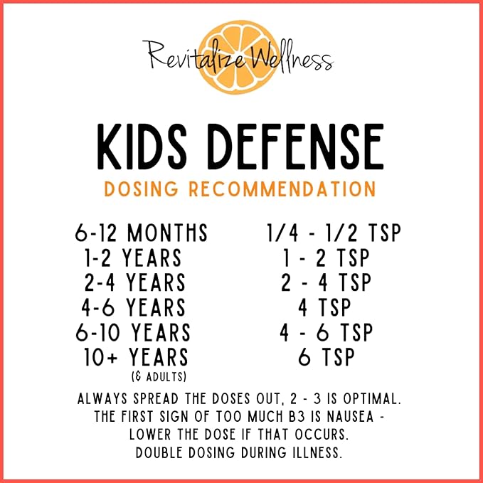 Kids Defense Powder | New Formula Improved Flavor | Orthomolecular Dose of 1000 mg Vitamin C and 250 mg B3 | Pure Corn Free &amp GMO-Free | Fruit Punch Flavor | 120 Servings