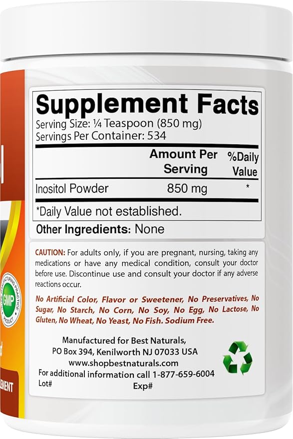 Best Naturals Pure inositol Powder (Vitamin B8) 1 Lb Supports Healthy Liver Function Promotes Cellular Detoxification &amp Supports Membrane Function