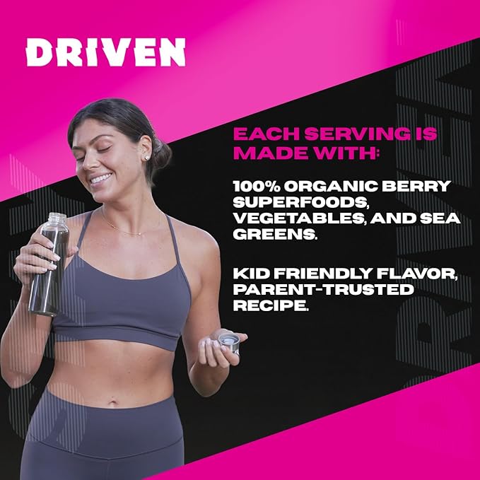 Driven B&ampG Berries &amp Greens Superfood Powder 30 Servings - Organic Plant-Based Formula with Probiotics &amp Digestive Enzymes -Supports Recovery Healthy Digestion and Immune Function (Citr